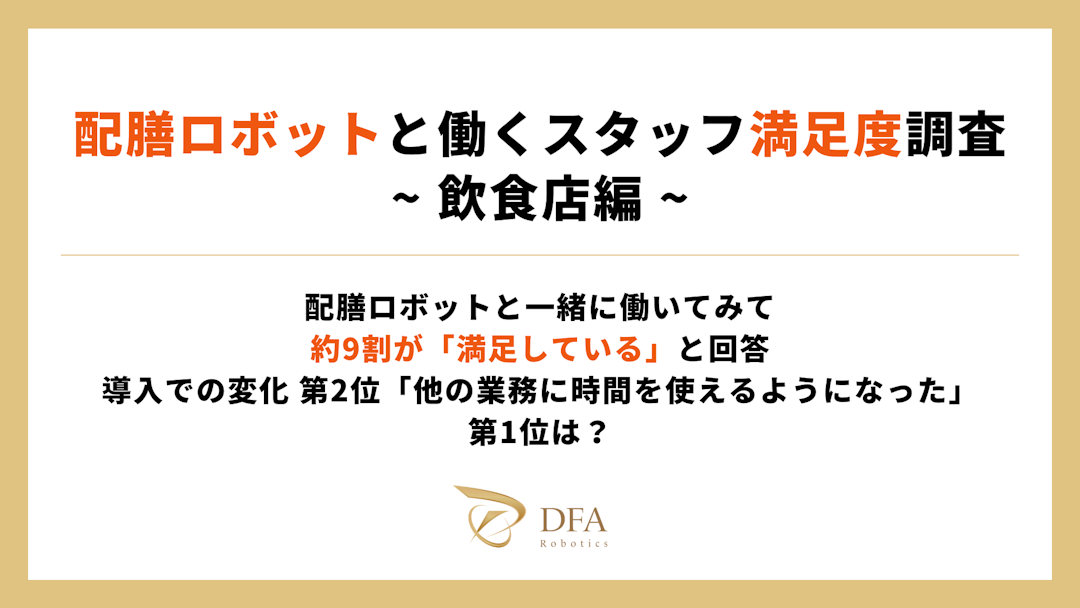 【配膳ロボットと働くスタッフ満足度調査：飲食店】配膳ロボットと一緒に働いてみて、約9割が「満足している」と回答。導入での変化 第2位「他の業務に時間を使えるようになった」、第1位は？