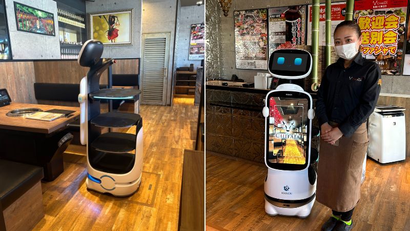 サイネージ活用で店舗プロモーション強化。1日最大190回の配膳をロボットが代替。スタッフ1名分の人件費を削減！