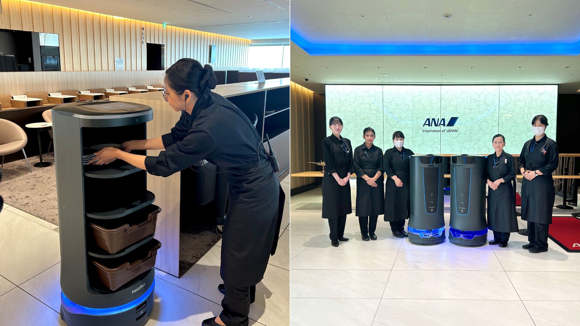 ロボットがこまめに食器を回収しラウンジ内の美観維持に寄与。労働負荷削減、業務効率化も実現