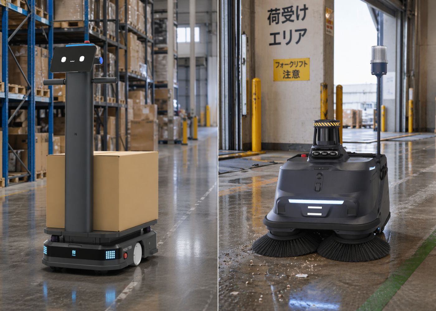 止まらない物流を実現する 運搬・清掃ロボット